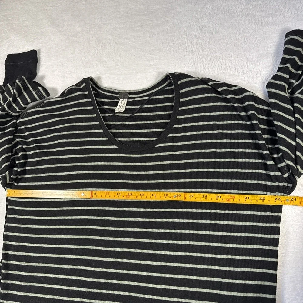 Free People We The‎ Free Medium Black Green Striped Boho Stretch Top